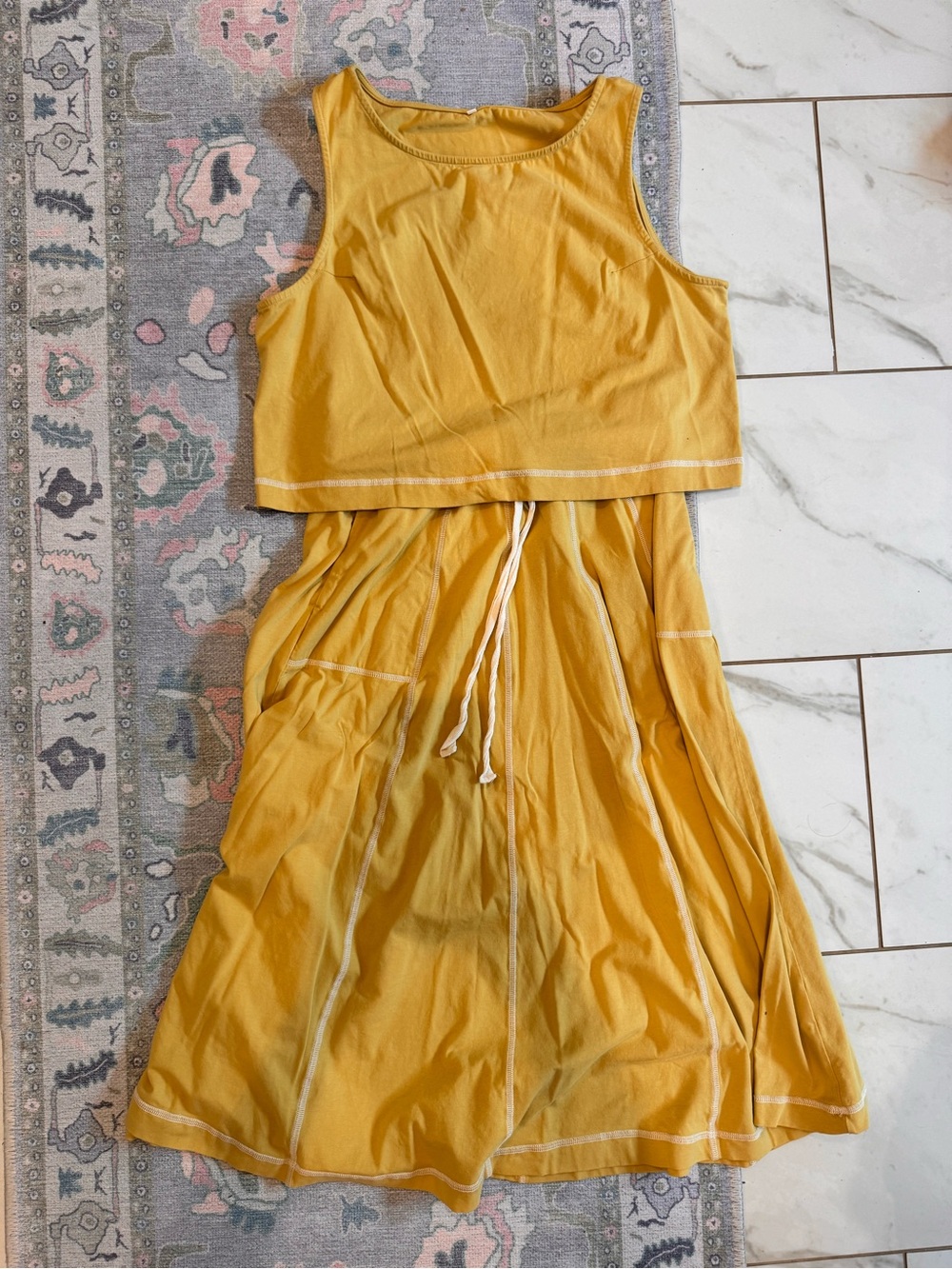 Mustard Yellow Two-Piece Crop Tank and Skirt Set